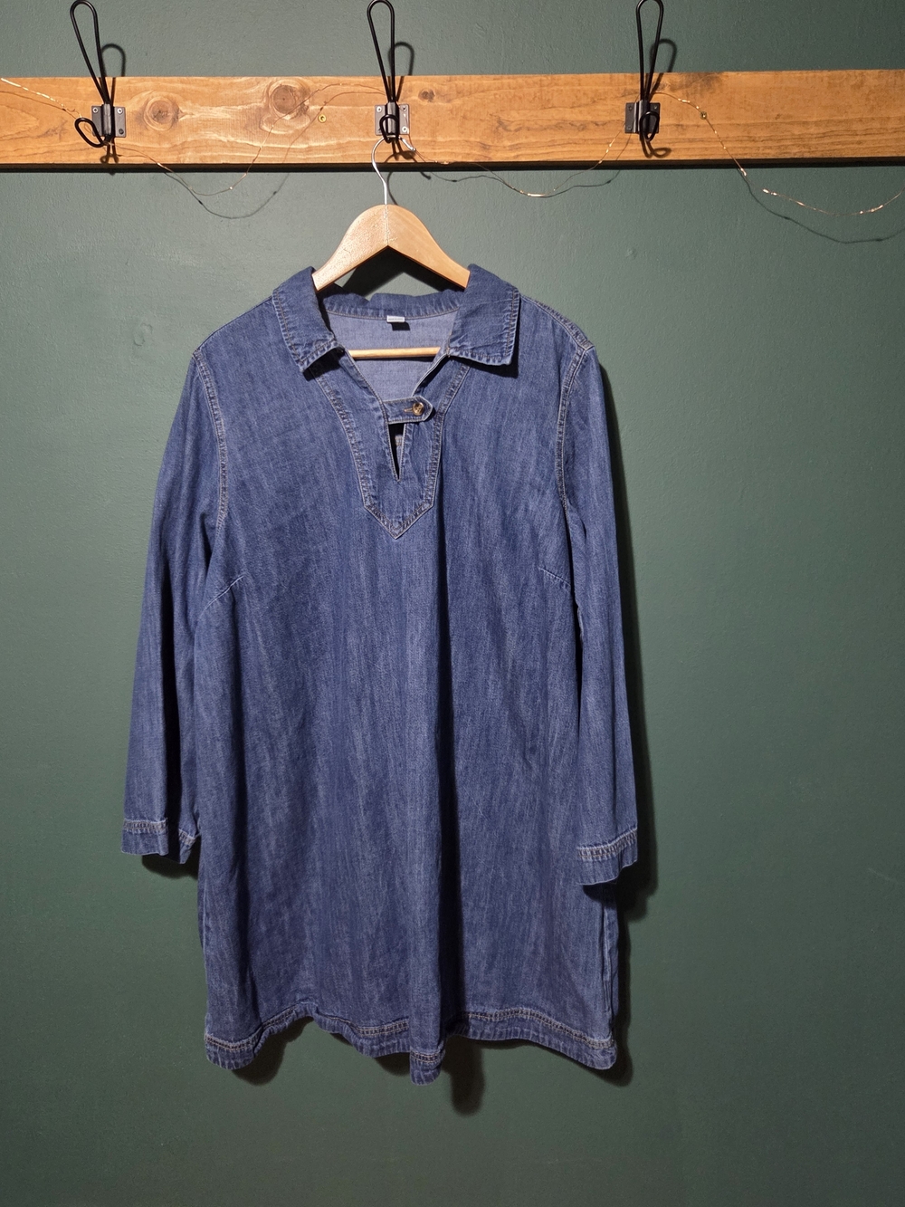 Old Navy Cotton Denim Split Neck Shift Tunic Dress Long Sleeve Mid Wash Plus 2X
